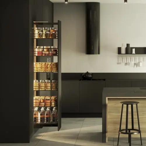 Выдвижные системы для кухонных пеналов колонна выдвижная maxima classic cargo maxi в базу 150 мм с доводчиком, правая, графит