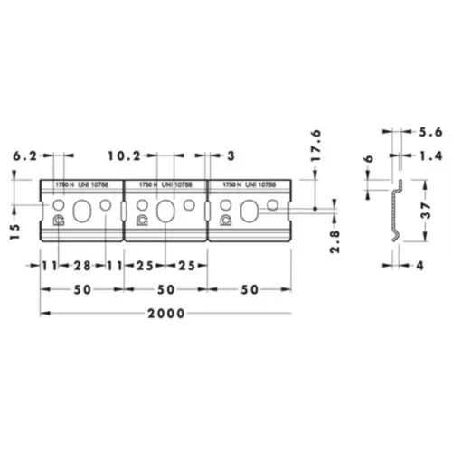 Навески для шкафов планка для навесов, l-2000,  camar, h-37 мм 