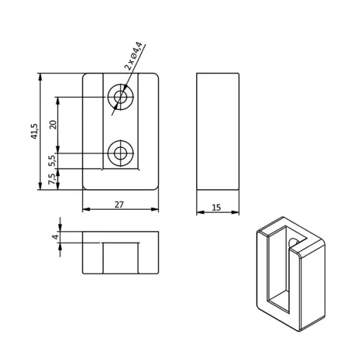 Штангодержатель прямоугольной трубы с заглушкой, белый Штанги, аксессуары штангодержатель прямоугольной трубы с заглушкой, белый