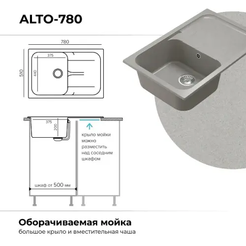 Мойки Polygran мойка кухонная polygran модель alto 780 серый