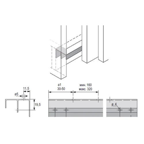Система TopLine L направляющий профиль topline l, l3000, алюминий