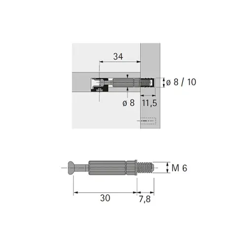 Дюбель ввинчиваемый Hettich DU 644 Twister, 5мм, под муфту Эксцентрики, стяжки дюбель ввинчиваемый hettich du 644 twister, 5мм, под муфту