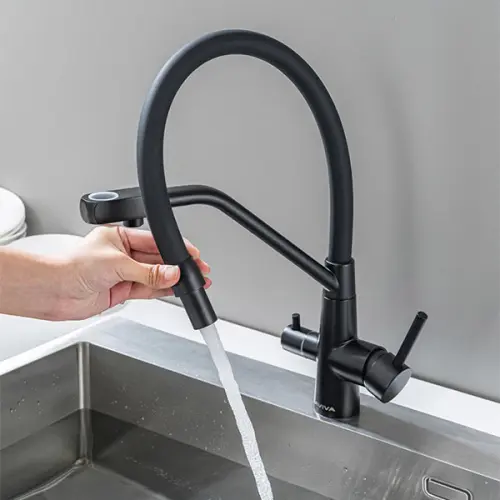 Смесители Avivacom смеситель кухонный avivacom с гибким изливом и фильтрацией, черный матовый