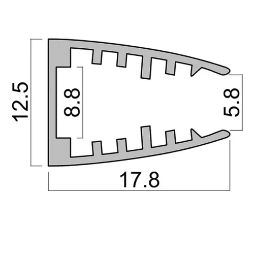 Профиль для светодиодных лент 8мм профиль 1318 2.0м торцевой для подсветки стекла, алюминий