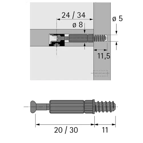 Эксцентрики, стяжки дюбель ввинчиваемый hettich du 232 twister, 5мм