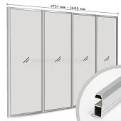 Профиль-купе Серебро комплект профиля-купе slim на 4 двери new (ширина шкафа 2751-3600 мм), матовое серебро