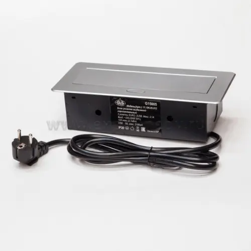 Розетки блок розеток выдвижной горизонт, 2 euro, 2 usb, 250 в, 2700w сереб. 2 м