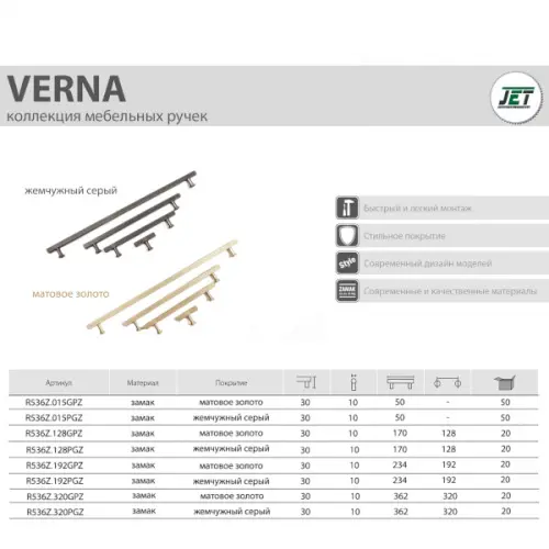 Ручки мебельные разные ручка мебельная verna 536, 320мм, жемчужный серый